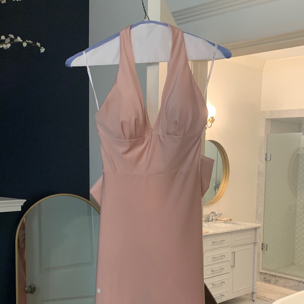 Bari Jay Blush Backless Dress with bow